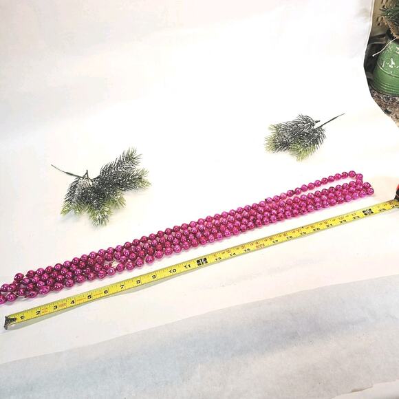Vintage 15mm Christmas Tree Garland Larger Bead Mercury Glass Strand Pink 100" - Picture 6 of 10